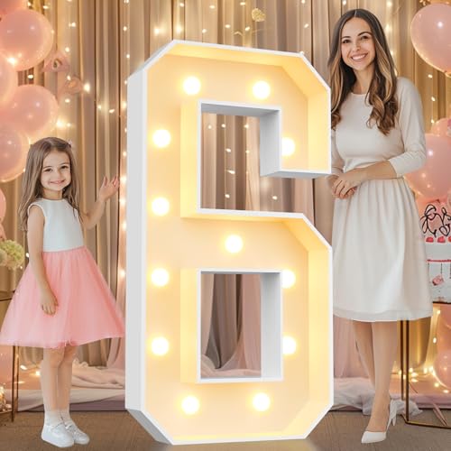 Pooqla 4FT Light Up Numbers, Marquee Numbers 6 for Sweet 16th Birthday Decorations, Giant Mosaic Number 6 Gift for 6th 60th Birthday Anniversary Party Decor