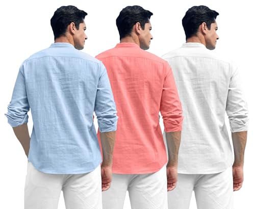 Image of Zombom Combo of Men's Solid Cotton Polyester Blend Full Sleeve Mandarin /Chinese Collor Straight Kurta Shirt (Pack of 3)