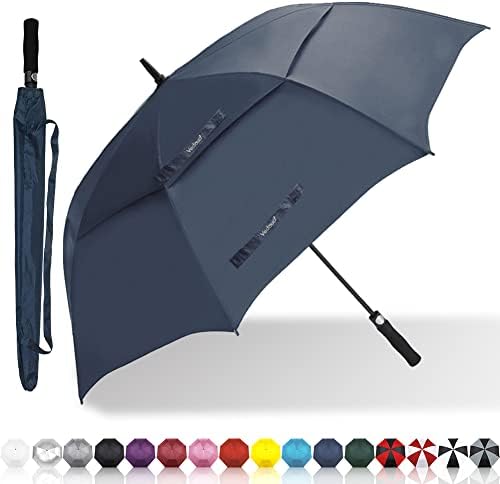 Vedouci USA Large Oversize Golf Umbrella Double Canopy Vented Windproof Stick Umbrella with Teflon Coating, Automatic Golf Umbrellas,Navy
