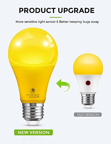 Image of L LOHAS LED Dusk to Dawn Bug Light Bulb Outdoor, A19 Yellow LED Light Bulbs
