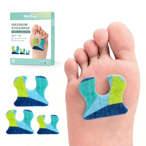 Welnove U-Shaped Felt Callus Pads, 18-Pc Pack – Self-Adhesive Cushions to Prevent Rubbing & Relieve Pain - Patterned