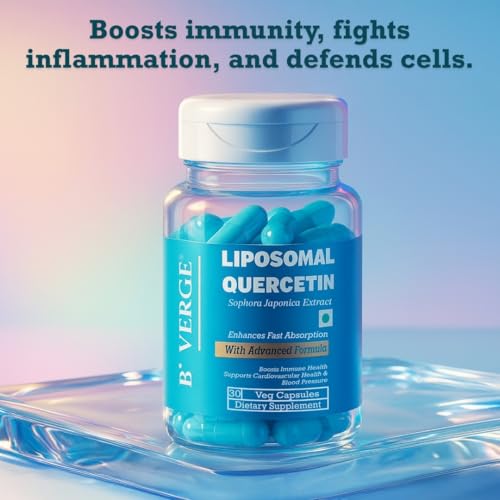 Image of B'VERGE Liposomal Quercetin 100mg - Premium Antioxidant Support for Respiratory, Heart & Joint Health - Vegan, Non-GMO Capsules - 30 Capsules (Microbial & Heavy Metal Tested)