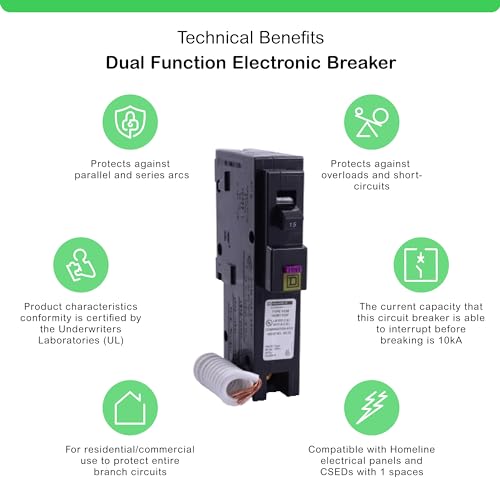 Square D - HOM115DFC Homeline 15-Amp Single-Pole Dual Function Circuit Breaker, 1-Inch Format