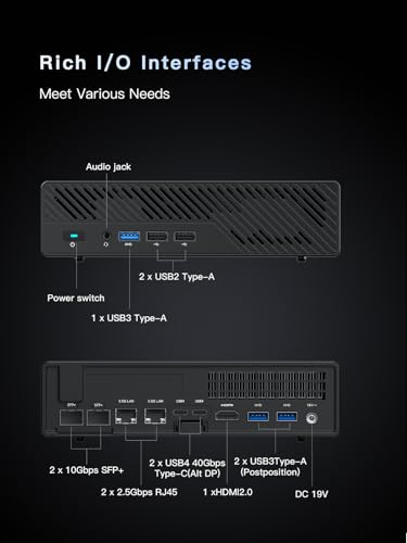 Image of MINISFORUM MS-01 Mini Workstation Core i9-12900H Barebone Version Mini PC, HDMI + 2xUSB4 8K Display, 2x10G SFP+ Port, 2x2.5G LAN Port, Support M.2 2280 /22110 /U.2 SSD /RTX 3050 Graphics Cards