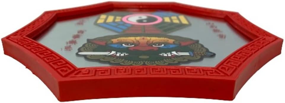 Large Feng Shui Mirror Bagua Pa KUA Octagon 8 Inches Red Plastic Chinese Yin Yang Lucky Blessing Home Building Protection Against Negative Energy