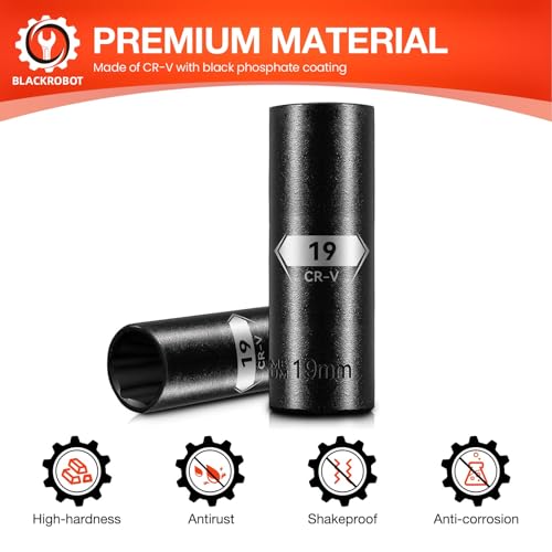 Image of BLACKROBOT 1 /2 Inch Drive 6-Point Deep Socket, 19mm Deep Impact Socket, CR-V Steel