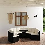 Sufrk 7-TLG. Garten-Sofagarnitur mit Auflagen GartenmöBel Set Sitzgruppe Outdoor Lounge Sofa Outdoor Garten MöBel Poly Rattan Schwarz