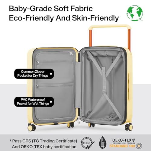 mixi Large Capacity Expandable Carry On Luggage Airline Approved 20'' Lightweight Luggage Wide Handle PC Hardshell Suitcases with Spinner Wheels & TSA Lock, Lark Yellow3