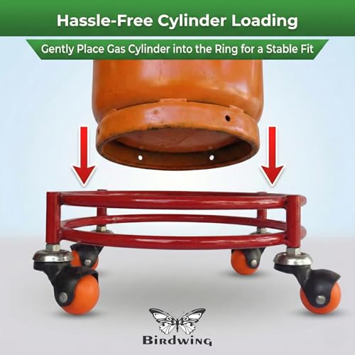 Image of BIRDWING 2 Pcs Heavy Gas Cylinder Trolley with Durable Anti-Jamming Wheels for Home & Kitchen | Smooth Mover Cart for Utility | Heavy Duty 4-Wheel Steel Gas Cylinder Stand for Kitchen ( Pack Of 2 )