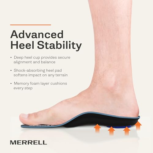 Image of MERRELL Premium Stability Shoe Insoles for Men - Premium Orthotic Arch Support Insoles with Rigid Cork Layer, Deep Heel Cup, Odor Control, Work Boot, Foot Pain, Standing /For Medium to High Arch Height