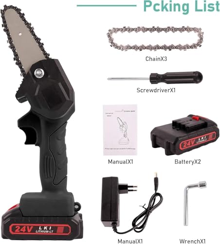 Image of 24V Cordless Mini Chainsaw with Rechargeable Battery, Portable Handheld Electric Chain Saw, One-Hand Wood Cutter for Tree Pruning, Garden Maintenance, Wood Cutting & DIY Projects
