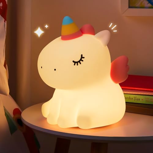 CEENFFO Night Light for Kids Bedroom, 3 Lightness Auto-Off LED Rechargeable Silicone Squishy Tap Control Beside Lamp Nursery Animal Light for Baby, Toddler, Girls and Boys