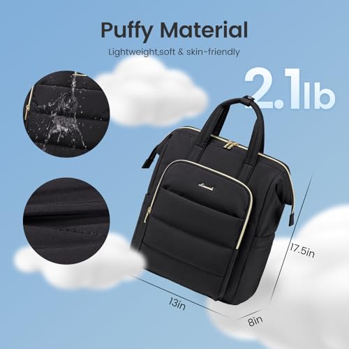 Image of LOVEVOOK Laptop Backpack Women 18 inch,Lightweight Puffer Travel Backpacks for Women,Quilted Laptop Bag Computer Work Teacher Nurse Backpack,Womens Backpack Purse Daypack for College Business,Black
