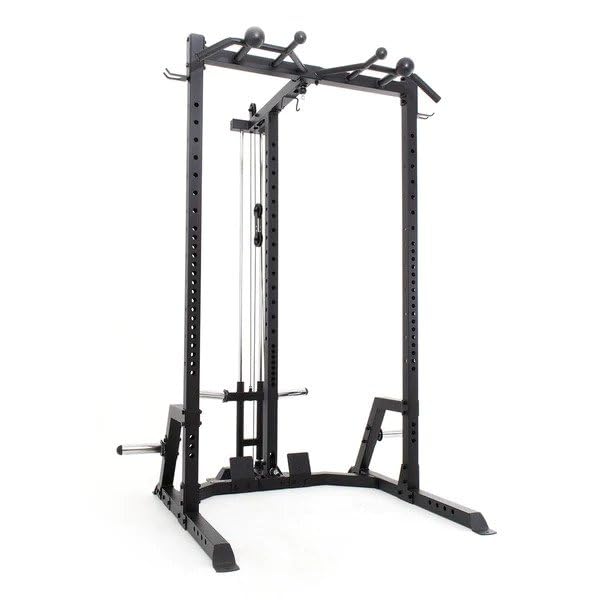 SMAI Half Power Rack with Plate Loaded Lateral Pull Down/Rower Weight Storage Rack Training Attachments Squat Rack for Home Gym Equipment Angled Grip Safety Spotter Arms