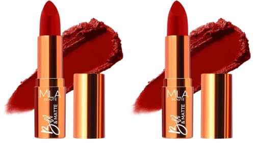 Image of Mila Beaute Bold & Matte Long-Lasting Lipstick | Highly Pigmented Soft Matte Finish | Lightweight & Hydrating with Jojoba Oil | Shade - (Flaming Kiss 4.2g) (Pack of 2)