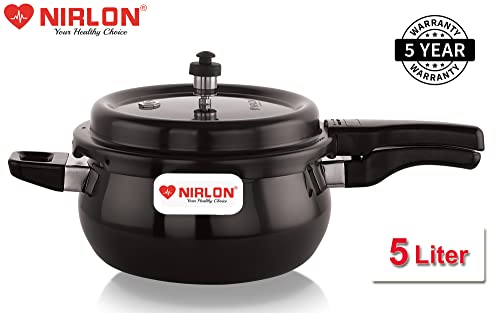 Image of NIRLON Induction Base Hard Anodized Aluminium Outer Lid Handi Pressure Cooker, Black, 5 Litres