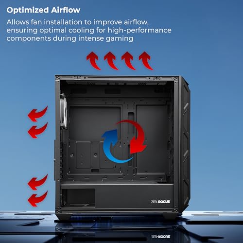 Image of Zebronics Gaming PC Cabinet, E-ATX /ATX Support, USB 3.0, RGB Fans, High Airflow Design, Tempered Glass Panel, Top & Front 360mm AIO Support, Bottom PSU Design, Magnetic Dust Filters (Rogue, Black)