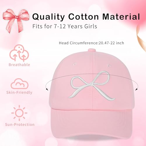 ACTLATI Girls Bow Tie Baseball Hat Cute Embroidered Baseball Caps for Kids Adjustable Cotton Travel Hiking Hats Age 7-123