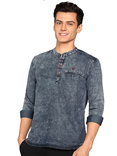 Image of Kuons Avenue Men's Denim Casual Short Kurta | Mandarin Collar | Full Sleeves | Tailored Fit- Stylish Ethnic Wear