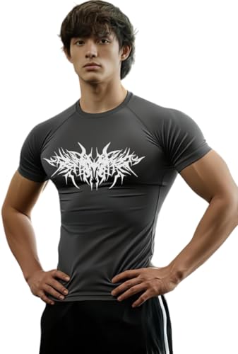 Image of Men Polyster Lycra Printed Half Sleeves Compression T-Shirt for Gym