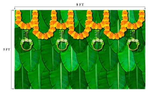 Image of Banana Leaf Design Backdrop Decoration Pooja Cloth (5 * 8 FT) (Banana 19)
