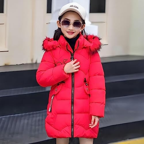 SXSHUN winterjas voor meisjes met afneembare bontcapuchon, voor kinderen, winterjas, koudebescherming, warm, dik donsjack, donsjas, parka.., zwart, 146