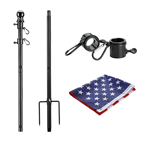 Flag Poles for Outside in Ground 8.2FT Telescoping Flag Pole Kit for Yard with 35FT American Flag Stainless Steel Portable Residential Flag Pole with 35FT American Flag for House (1 Pack Black)