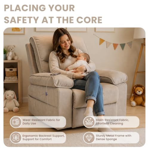 Image of Nursery Rocking Chair Glider with USB & Type-C Charging, Oversized 270 Swivel Recliner Chair for Breastfeeding, Baby Room Nursing Chair with Wide Foot Rest, Living Room Chair, Linen