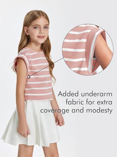 Image of Haloumoning Girls Cap Sleeve T Shirts Summer Striped Tank Tops Tees 4-14 Years
