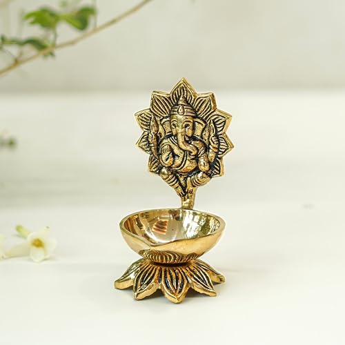 Image of BEHOMA 100% Pure Brass Spiritual Gift Set of Ganesh Diya for Pooja & Kalpavriksh Tree of Life Showpiece for homr decor | Vastu Fengshui Decor Items for Good Luck | House Warming & Wedding Gift