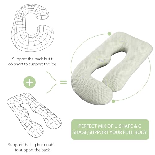 BATTOP Pregnancy Pillows for Sleeping- Full Body Maternity Pillow with Cooling Breathable Cover, U-Shaped Pregnancy Pillow for Side Sleepers - Support for Back,HIPS,Legs,Belly (Mint Green)