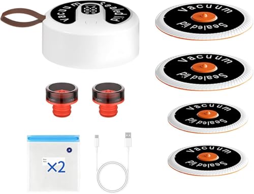 QUMOX Pompa del sigillatore sottovuoto elettrico-pompa a vuoto ricaricabile universale con coperchi e sacchetti, funzionamento a touch, salvatore di cibo per barattoli, contenitori e sacchetti a vuoto