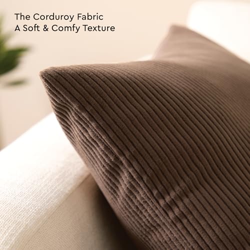 Image of Encasa XO Corduroy Cushion Covers, No Inserts, Set of 2, Coffee