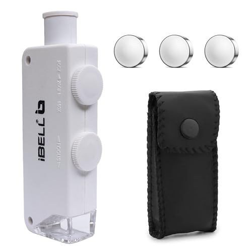 Image of iBELL Professional Pocket Microscope IBL-ML16-20, 160X-200X Magnification with LED Light, ABS Body, Compact Handheld Microscope for Inspection and Education