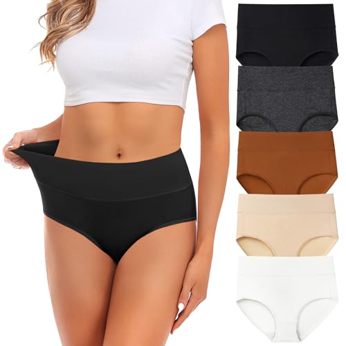 Image of Womens Underwear,Cotton Mid Waist No Muffin Top Full Coverage Brief Ladies Panties Lingerie Undergarments for Women Multipack