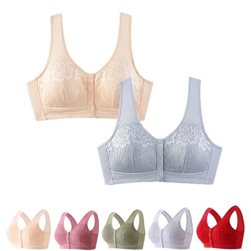 Sujetadores para mujeres mayores, sujetadores para mujeres mayores con pechos caídos, cierre frontal, brasier sin varillas con soporte y levantamiento, Nude+gris, XL