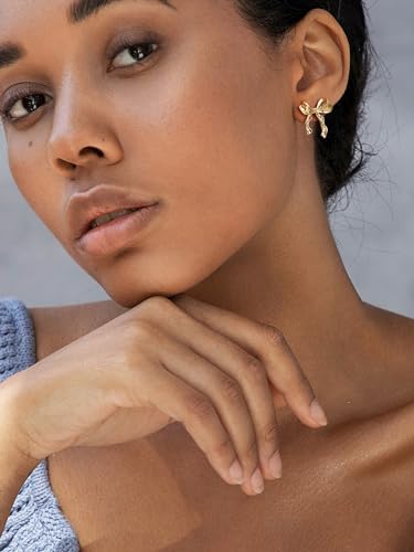 SWEETV Gold/Silver Bow Earrings for Women, 925 Sterling Silver Post Ribbon Knot Stud Earrings Drops, Daily Jewelry Accessory Valentines Day Gifts3