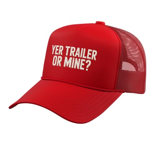 White Trash Party Attire Women Men Yer Trailer Or Mine Trucker Hat with Adjustable Mesh Back Red