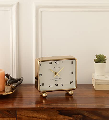 Image of Decor de Maison Brings Handcrafted Mullins Table Clock for KidsRoom, Living Room, Bedroom, Study Table, Office |Classic Non-Ticking Tabletop Battery Operated Analog Desk Clock in Gold (19x14x6cm)