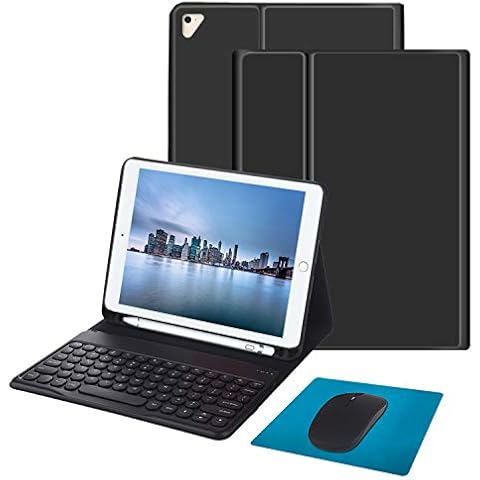 Tasnme Keyboard Case for iPad Air 2 iPad 6th Gen(Skin-Feel Silky) Protector Case iPad Air 1 iPad 5th Gen 9.7 inch Magnetically Detachable Keyboard Case & Mouse SET Black Cover