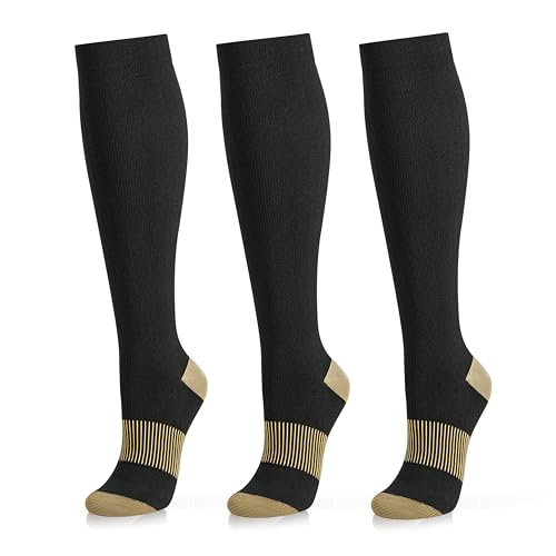 Image of Medical Compression Socks for Women and Men 3 Pairs 20-30 mmHg Knee High Christmas Compression Stockings Circulation Best for Running Athletic Nurses