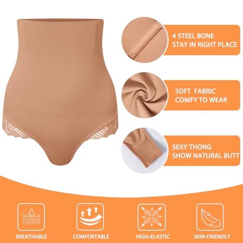 Image of Werena Tummy Control Thong Shapewear for Women High Waisted Body Shaper Panties Shaping Thong Girdle Underwear