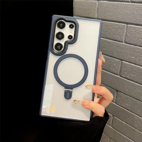 Étui de téléphone transparent Samsung Galaxy S24 coque rigide acrylique bleu marine magnétique