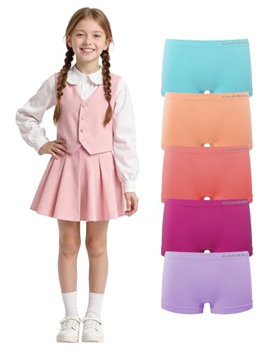 Channo Mädchen Unterhosen aus Nahtlosem Nylon im Boxer-Schnitt: Elastisch und Atmungsaktiv geeignet für Schule Alltag Aktivitäten und Sport 5er-Pack Mehrfarbig für Mädchen und Teenager von 4–16 Jahre