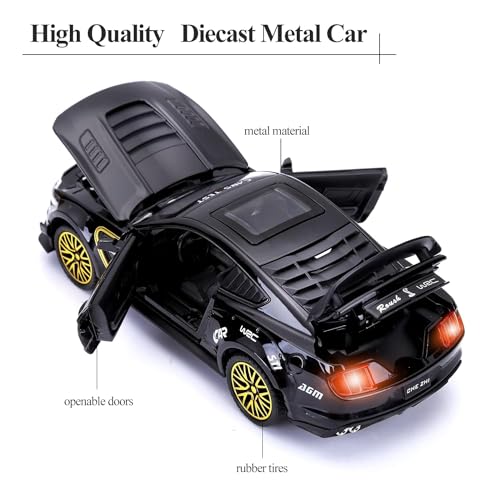 Image of Diecast Toy Car Scale Model,Pull Back Vehicles Alloy Simulation Supercar with Lights and Sound Also for Car Dashboard,Kids,Adult (Mustang Black)