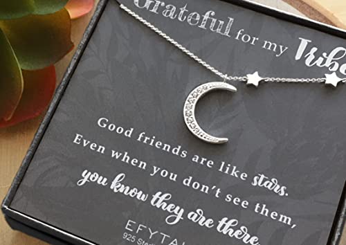 EFYTAL Bridesmaid Gifts, 925 Sterling Silver CZ Crescent Moon and Stars Necklace for Friends, Bridal Party Friendship Necklaces - Image 6