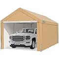 ADVANCE OUTDOOR 10x20 ft Heavy Duty Carport Car Canopy Garage Shelter Boat Party Tent Shed with Removable Sidewalls and Zipper Doors, Beige