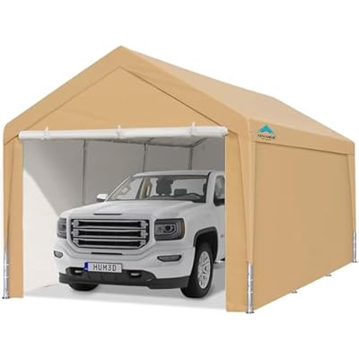 ADVANCE OUTDOOR 10x20 ft Heavy Duty Carport Car Canopy Garage Shelter Boat Party Tent Shed with Removable Sidewalls and Zipper Doors, Beige