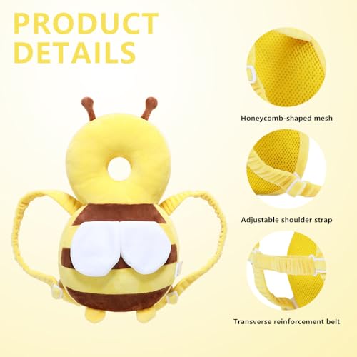 Falafoty Baby Head Protector Backpack, Toddler Walking Head Safety Pads Adjustable Size, Head Protector Padded, Baby Harness Baby Back Protection for Walking & Crawling 4-36 Months (Bee) - Image 2