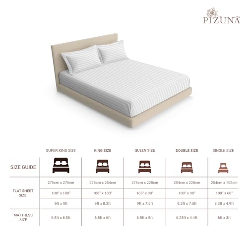 Image of Pizuna 100% Cotton Bedsheet Super King Size with 2 Pillow Covers, 300 Thread Count Long Staple Cotton, Stripes Pattern Flat Bed Sheet 108X108 Inch for Superking Bed, White